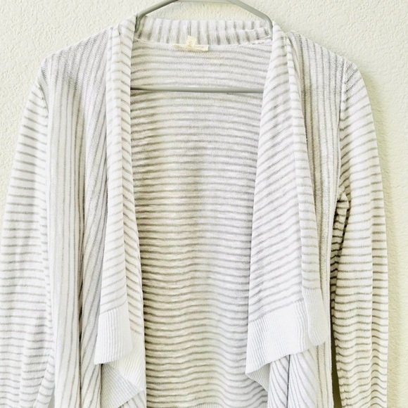 Eileen Fisher Linen & Cotton Blend Stripe Waterfall Open Cardigan Size M - Picture 2 of 6